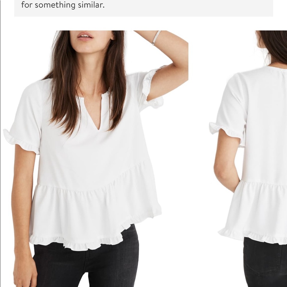 Madewell White Ruffle Sleeve Blouse